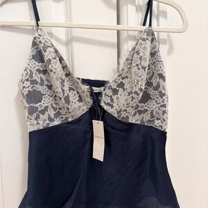 Abercrombie & Fitch bella Tie -Front Cami. Navy and Cream Lace Top